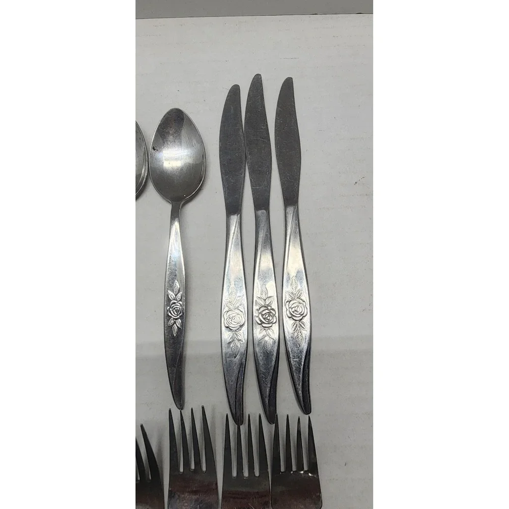 14 Pcs Hanford Forge Stainless Steel Flatware AVON ROSE Spoons, Forks, Knives